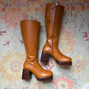 Leather Platform Knee High Boots